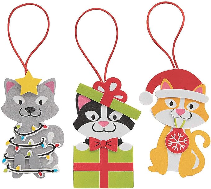Christmas Cat Ornament Craft Kit - DIY Christmas Crafts for Kids - 12 Pieces