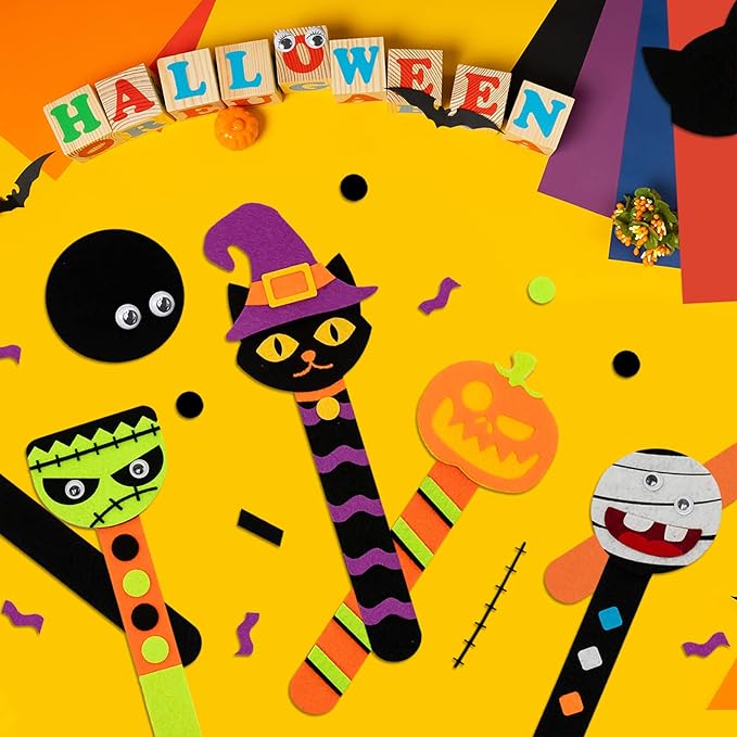 Shemira 16 Pack Halloween Crafts for Kids, Halloween Bookmark Craft for Party Favors, Halloween Trick or Treating Gifts Toys, Halloween Miniatures Prizes for Kids, Halloween School Art Activities