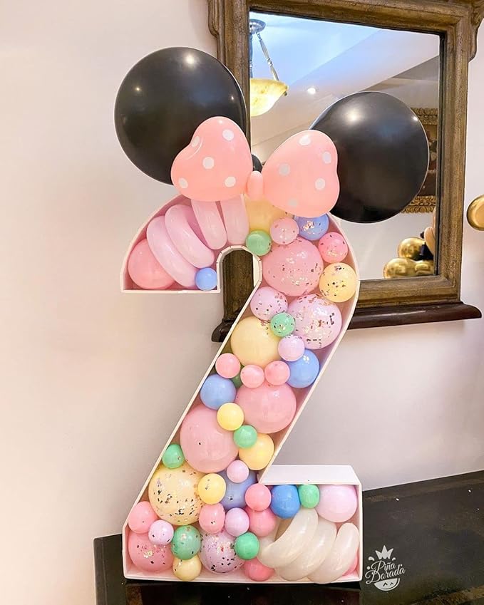 Mosaic Balloon Frame Marquee Light Up Number 2 Pre-Cut Large Foam Board Sign Cut-Out for Boy Girl Birthday Backdrop Anniversary Decoration