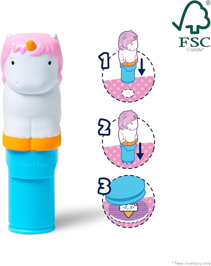 Melissa & Doug Sticker WOW!™ 24-Page Activity Pad and Sticker Stamper, 300 Stickers, Arts and Crafts Fidget Toy Collectible Character – Unicorn - FSC Certified