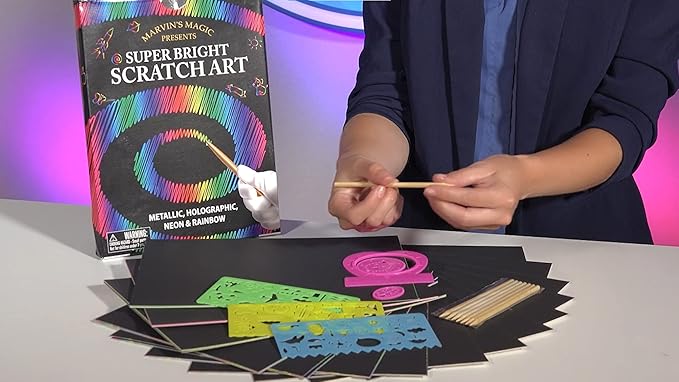 Marvin's Magic - Super Bright Scratch Art - x48 Premium Magic Scratch Boards - Scratch Art Kit with Black Scratch Paper & Rainbow Scratch Paper - Scratch Art for Kids