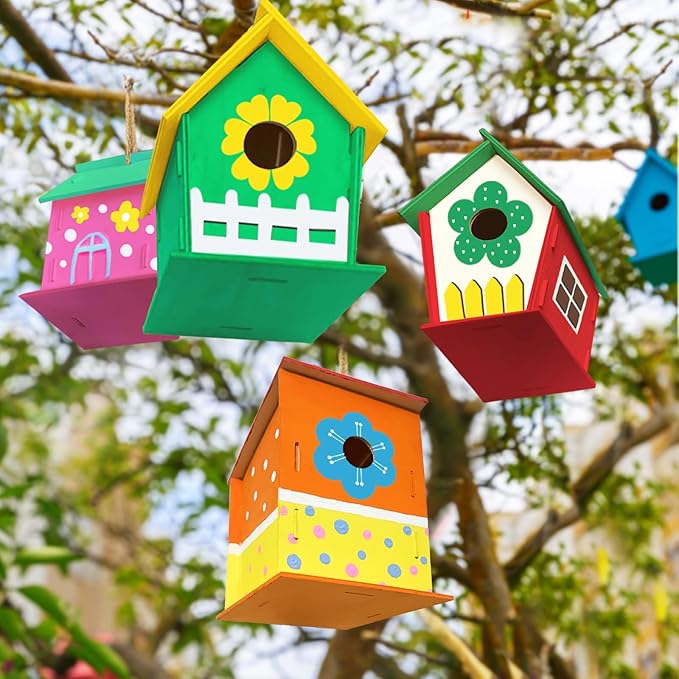 ORIENTAL CHERRY Crafts for Kids Ages 4-8 - 12 Pack DIY Bird House Kit - Build and Paint Birdhouses Wooden Arts Kits - Easter Basket Stuffers Gifts for Kids Girls Boys Toddlers Ages 3-5 4-6 6-8 8-12