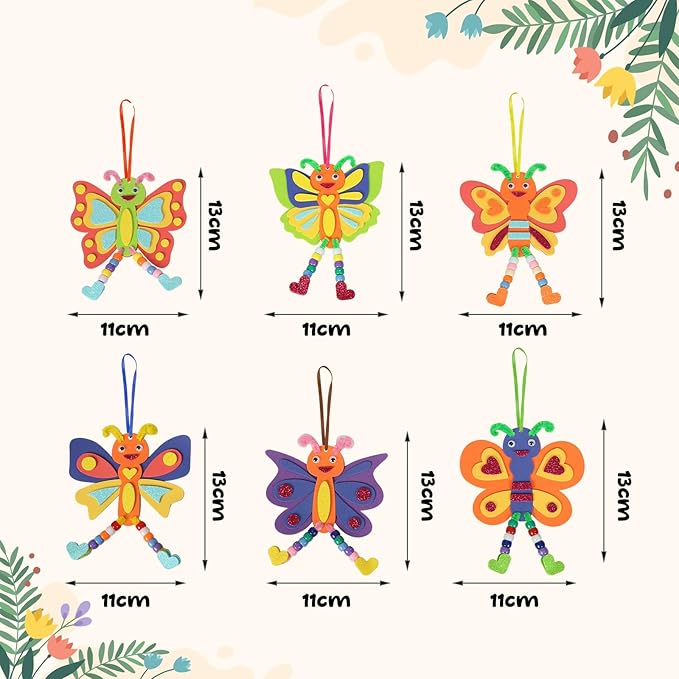 Fennoral 12 Pack Butterfly Craft for Kids Make Your Own Butterfly Foam Stickers with Beads DIY Arts and Crafts for Kids Boys Girls Party Favor Summer Fall Decoration Birthday Gifts