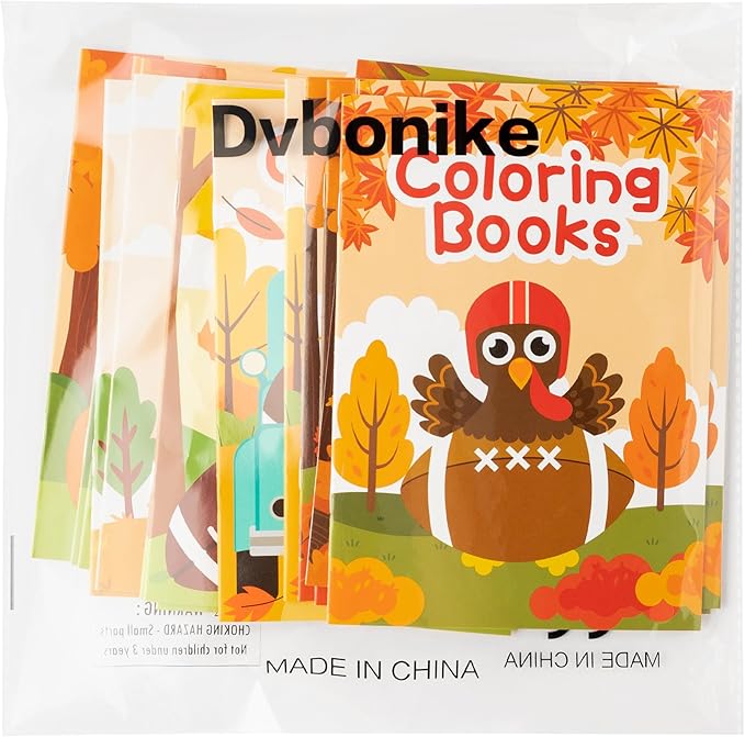 Dvbonike 24Pcs Fall Football Coloring Books Thanksgiving DIY Color-in Pages Maple Leaves Pumpkin Turkey Drawing Booklet Party Favors Gifts Home Classroom Art Activity Supplies for Kids Toddlers