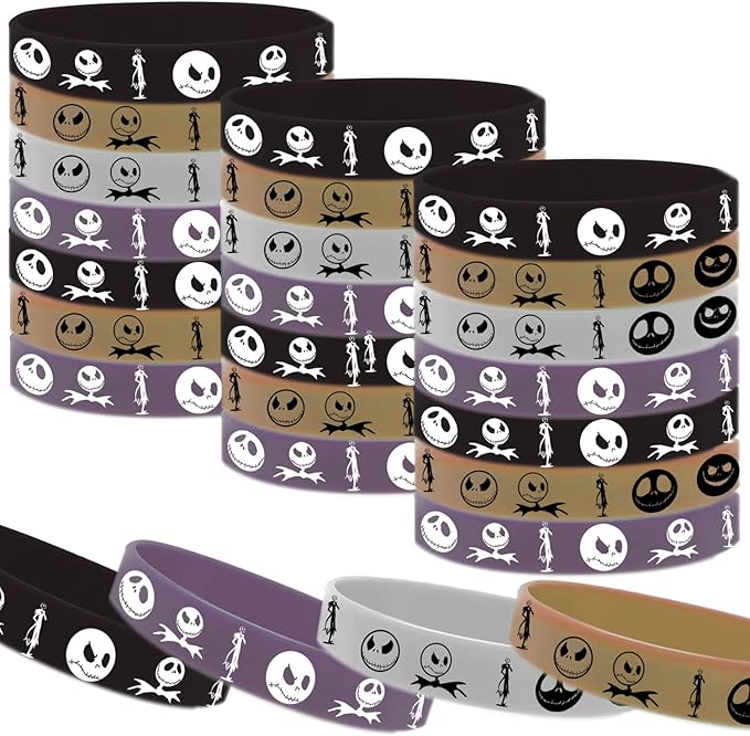 CupaPlay 24 PCS Halloween Christmas Party Favors Rubber Bracelets - Halloween Trick or Tread Skeleton Demon Party Supplies Goodie Bag Stuffers Fillers Silicone Wristbands