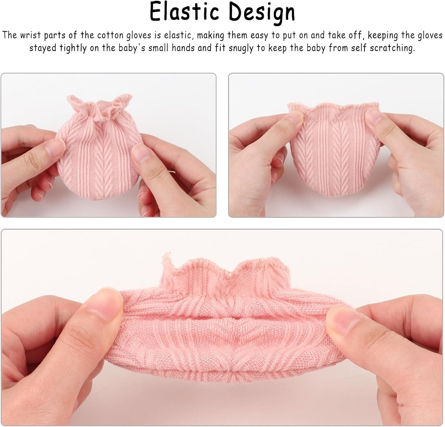 Newborn Baby Mittens No Scratch Cotton Elastic Wrist Gloves Infant Toddler Mittens for Baby Boy Girl 0-6 Months