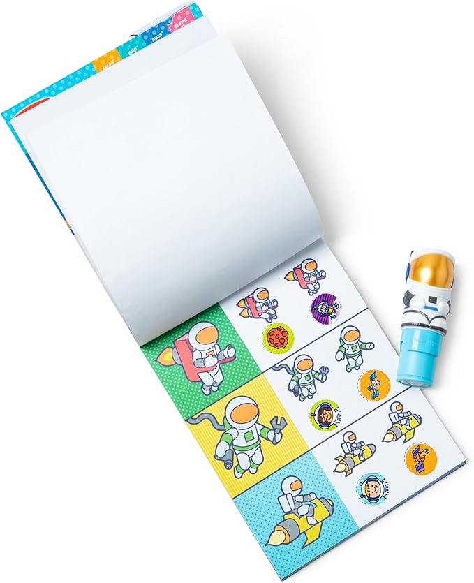 Melissa & Doug Sticker Wow!™ Astronaut Bundle: 24-Page Activity Pad, Sticker Stamper, Mini Activity Pad, 500 Stickers, Arts and Crafts Fidget Toy Collectible Character