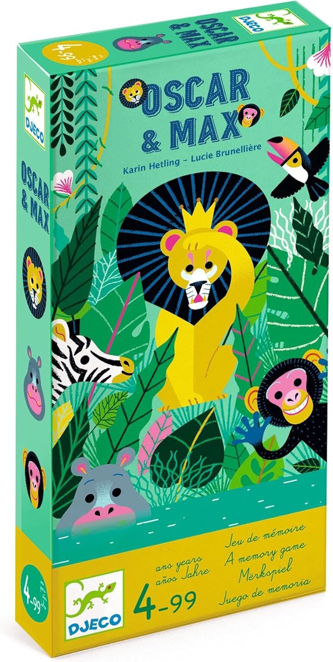 DJECO Oscar & Max Board Game - Jungle Adventure with Memory Challenge - Includes 37 Wooden Game Pieces - Fun Educational Family & Children Bonding Activity - Toys for Boys & Girls, 4+ Years