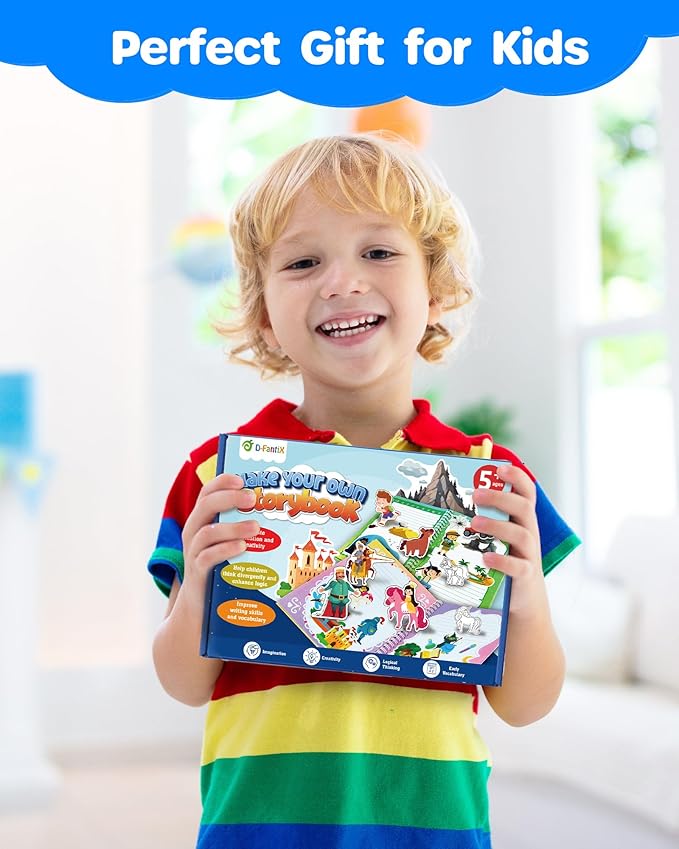 D-FantiX My Storybook Art Kit, Creative Activity for Boys Girls, Hardcover Comic Book Making kit with Stickers, DIY Craft Art Drawing Gifts for Kids