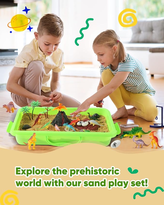 sikmcle Dinosaur Sensory Bin Toy for Kids Dinosaur Toys and Play Sand Kit for Boy Sensory Bin Filler and Toddler Activities for Boys and Girls Ages 3-6+