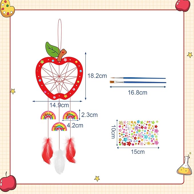 Fennoral 6 Pack Dream Catcher Craft Kit for Kids Paint You Own Apple with Rainbow Dreamcatcher DIY Coloring Wooden Art and Craft for Classroom Art Activity Teacher Appreciation Gifts