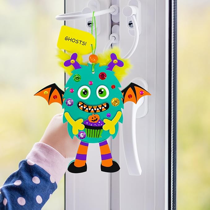 Winlyn 24 Sets Halloween Crafts for Kids Individual Halloween Craft Kits Fall Crafts DIY Monster Ornaments Foam Monster Crafts Halloween Arts and Crafts for Kids Classroom Art Activities Party Favors