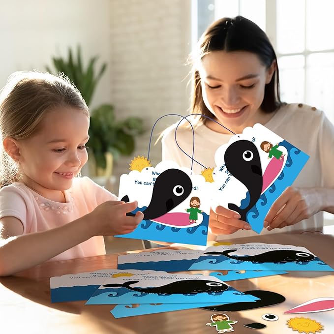 Wenqik 24 Pcs Jonah and The Whale Craft Kit DIY Christian Sunday School Crafts Jonah and The Whale Decorations Make Your Own Jonah and The Whale Set for Kids Classroom Fun Activities Art Supplies