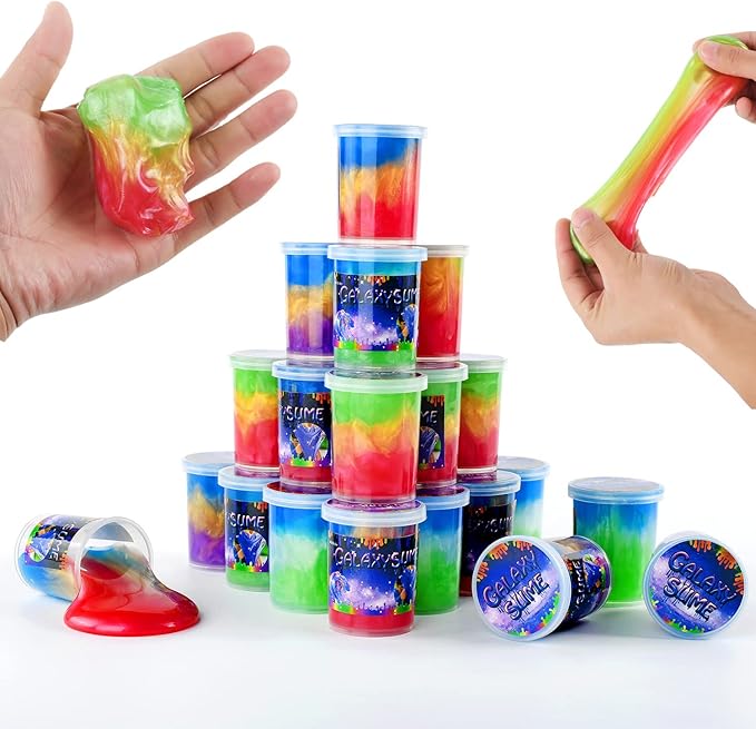 Marbled Starry Slime, 24 Pack Colorful Sludgy Gooey Fidget Kit for Sensory and Tactile Stimulation, Stress Relief, Prize, Party Favor, Educational Game - Kids, Boys, Girls