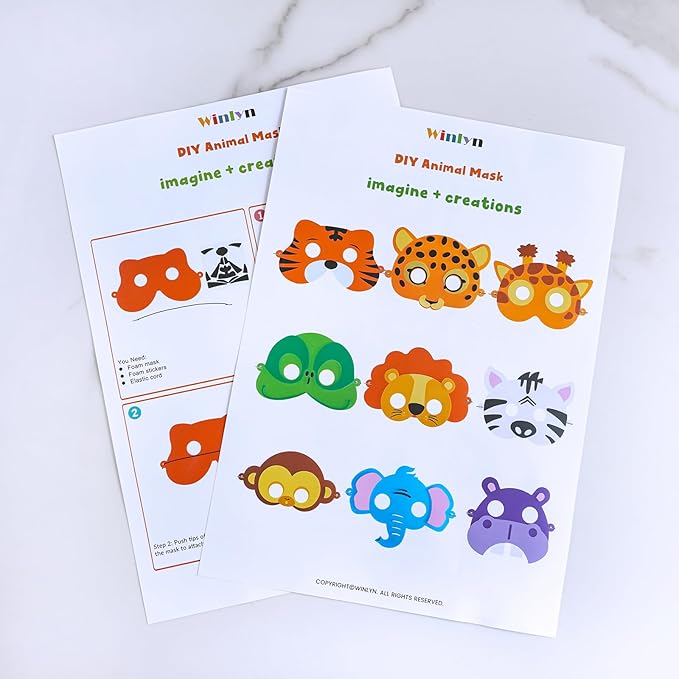 Winlyn 27 Sets Jungle Animal Masks Craft Kits Safari Animal Face Masks DIY Foam Zoo Animal Party Mask Art Sets Animal Face Stickers for Kids Jungle Safari Birthday Classroom Activities Party Favors