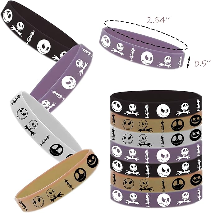 CupaPlay 24 PCS Halloween Christmas Party Favors Rubber Bracelets - Halloween Trick or Tread Skeleton Demon Party Supplies Goodie Bag Stuffers Fillers Silicone Wristbands