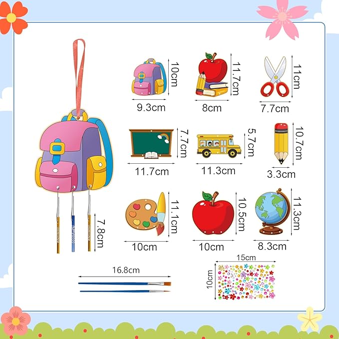 Fennoral 9 Pack Back to School Wind Chime Kit for Kids Make You Own Wind Chime Hanging Ornaments DIY Paint Back to School Craft for First Day of School Decoration Classroom Art Activity