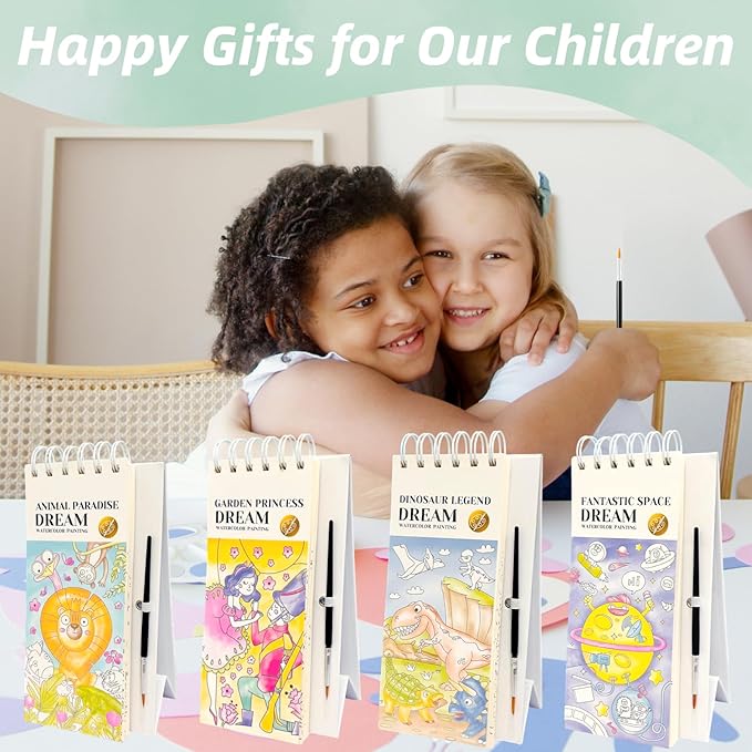 Riomh Watercolor Painting Book for Kids Ages 3-5, Water Painting Easel Book Comes with Brush,Toddler Painting Activities Ages 2-4, Art Craft Gift for Drawing (Animal)