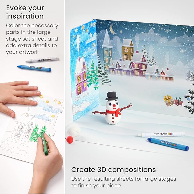 Arteza Kids Air Dry Clay, Winter Wonderland Stage Clay Kit, Craft Supplies for Learning Centers and Educational Playtime, Christmas, Birthday Gifts