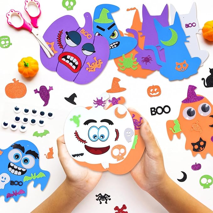 MGparty 330PCS Halloween Foam Stickers Set DIY Pumpkin Cat Ghost Castle Witch Hat Halloween Craft Kit for Kids Halloween Decorations Party Favors Supplies
