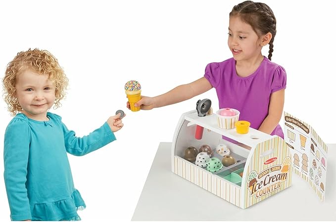 Melissa & Doug Wooden Scoop and Serve Ice Cream Counter With Play Food and Accessories (28 Pcs) Pretend Food, Ice Cream Toys, For Kids Ages 3+