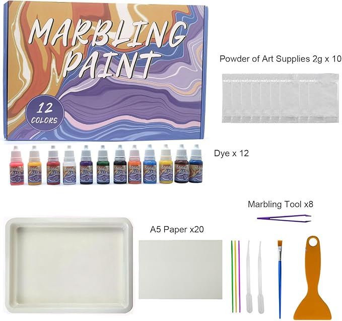 Ysguyyz 12 Colors Water Marbling Paint Kit for Kids Ages 6 7 8 9 10 11 12 | Fun Arts and Crafts Set for Boys & Girls for Creative Play