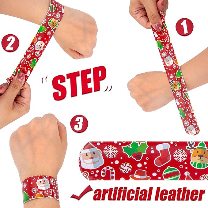 MCPINKY Christmas Slap Bracelets, 48PCS Slap Wristbands Bulk 12 Different Christmas Styles Snap Wristbands for Boys Girls Christmas Party Favors