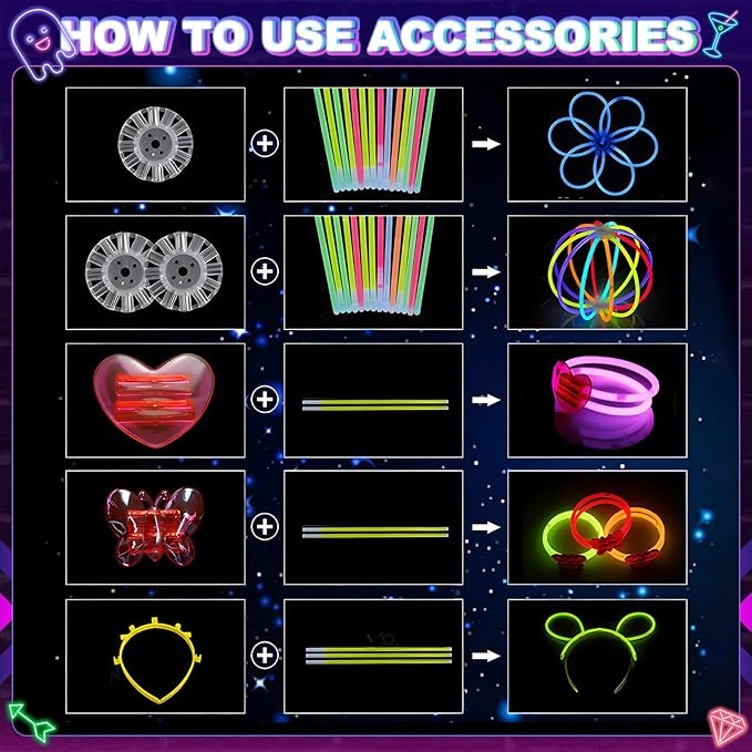 470psc Glow in the Dark Party Supplies for Kids Adults birthdays,Light Up Party Favors with,200 Glow Sticks Bulk,DIY Glow Necklaces Glasses Bracelets Headband, Christmas Party Neon Party Supplies