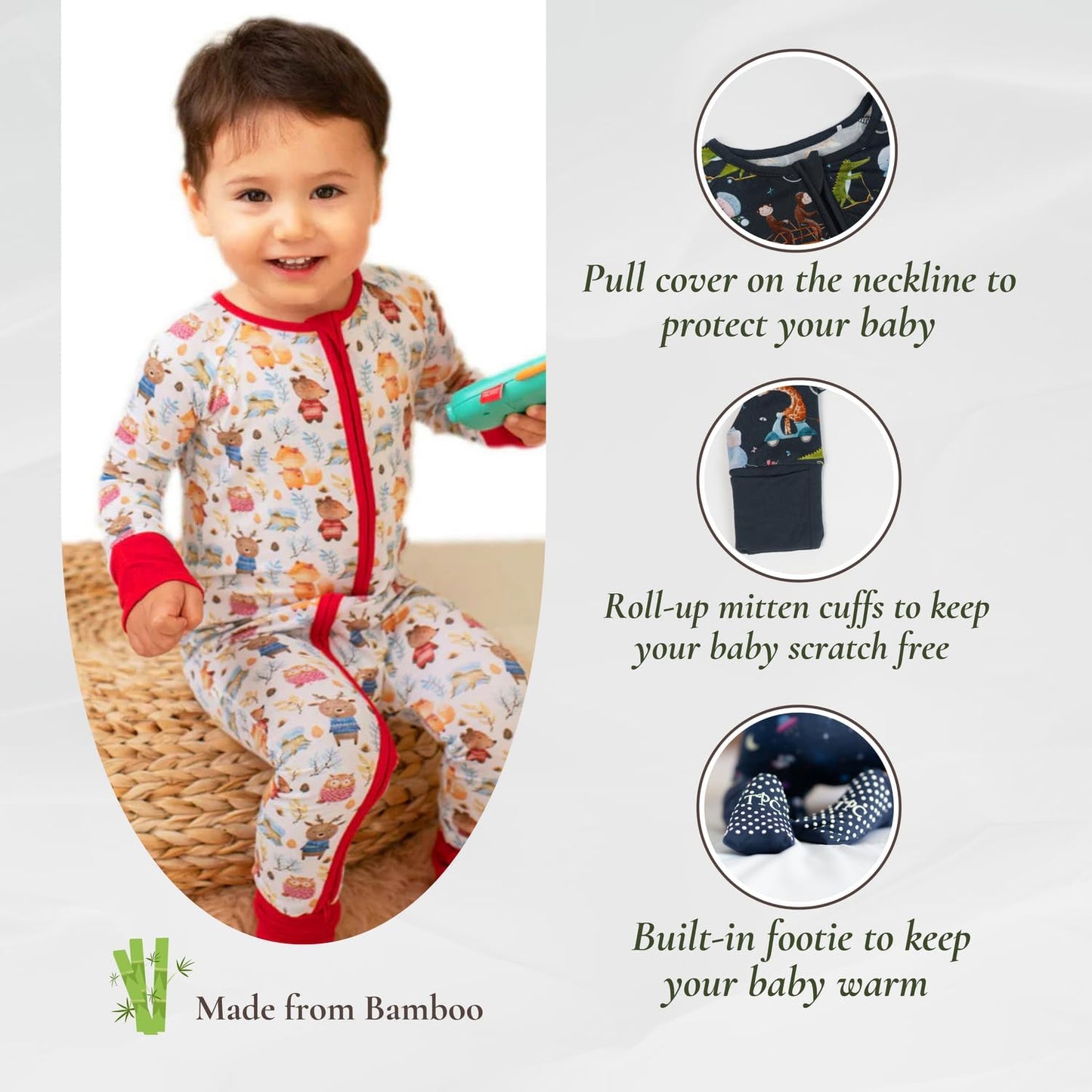 Baby Romper Long Sleeves for 3-24 Month Boys & Girls | 95% Bamboo Viscose Baby Rompers Two-Way Zipper Onesie