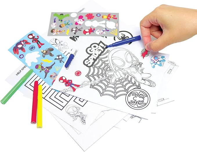 Spidey and his Amazing Friends Stow & Go Activity Kit, 17-Piece Travel Art Set, Preschool, Kids Toys for Ages 3 Up