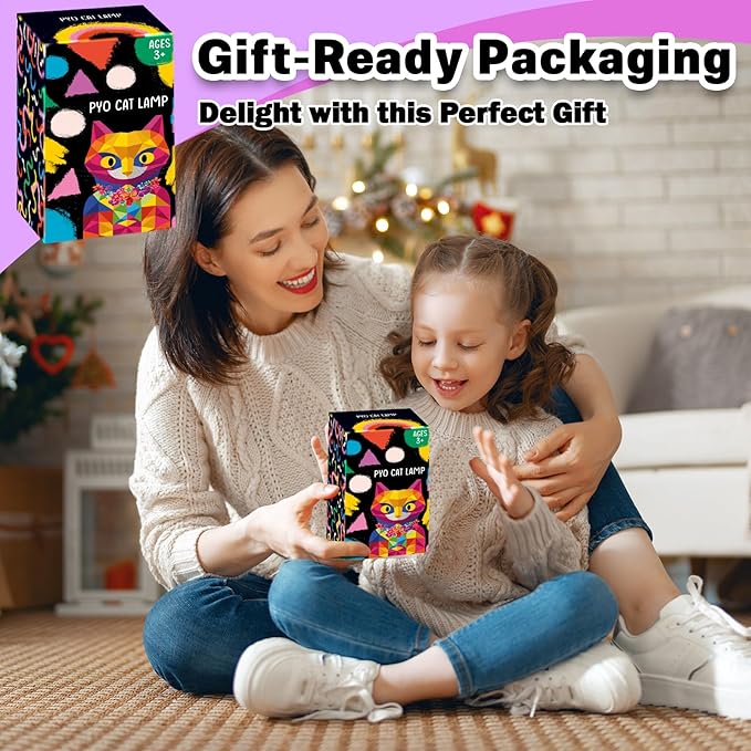 FUNZBO 4.3in Paint Your Own Cat Lamp Kit - Arts and Crafts Supplies Kitten Painting Kits for Kids Teens, DIY Night Light Toy for Toddler Girl Boy Ages 3 4 5 6 7 8 9 10 11 12 13+ Birthday Easter Gift