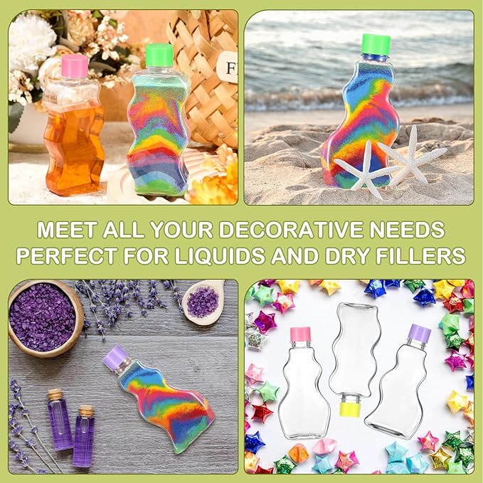 Yaomiao 30 Packs 2.5 oz Plastic Sand Art Bottles with Lids for Kids 3 Style Sand Art Clear Container for Sand Art Wedding Invitation Fun Art Craft Supply Boy Girl Decoration (Colorful Lid,Plastic Lid)