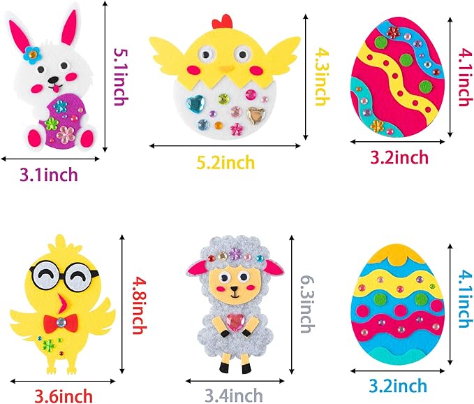 MALLMALL6 12Pcs Easter Fridge Magnet Craft Kit Easter Eggs Bunnies Chicks Lamb Eggshell Chicken Active Eyes Felt Set Diamond Stickers Fun Home Activities Springtime DIY Art Project for Kids