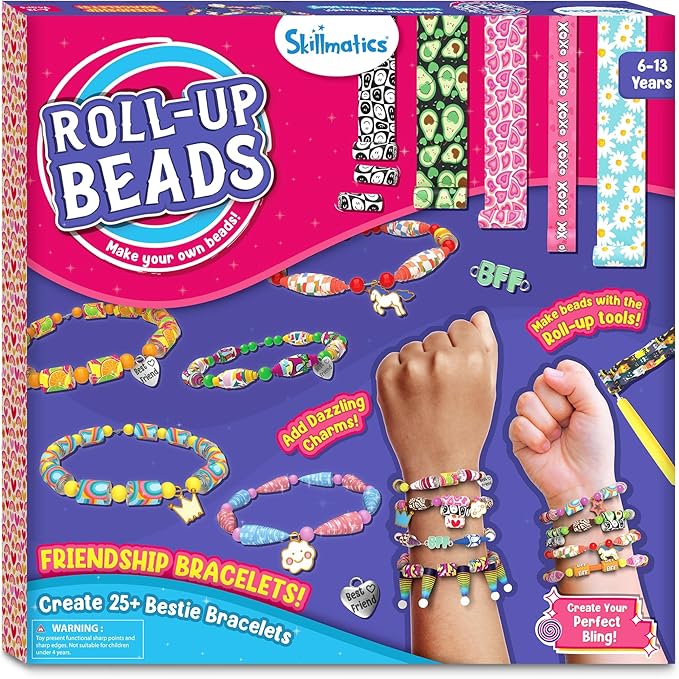Skillmatics Craft Activity - Roll-Up Beads Friendship Bracelets DIY Kit, 400+ Charms & Beads, Jewelry Making Kit, Create 25+ Bracelets, Gifts for Kids Ages 6, 7, 8, 9, 10, 11, 12, 13