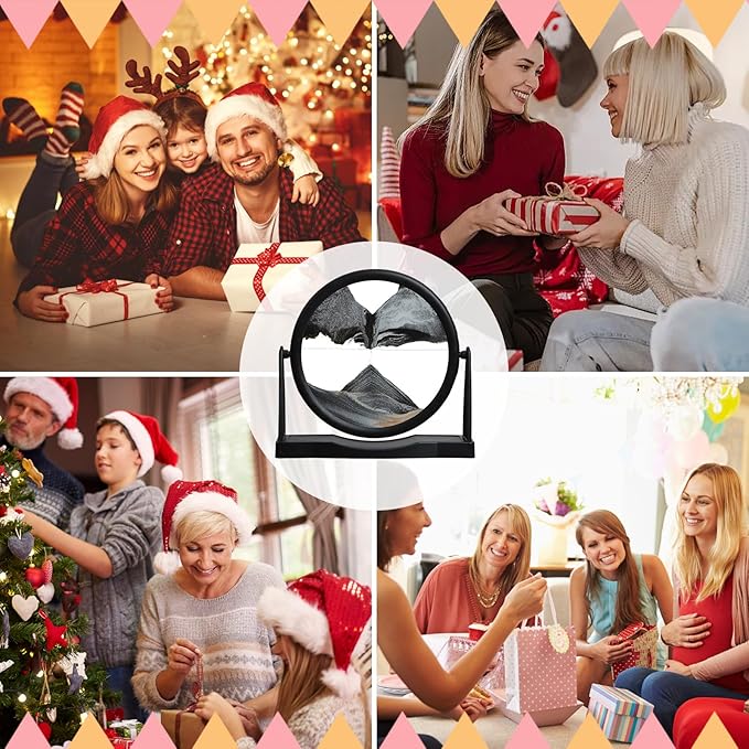 MXYATCJ | Moving Sand Art | Sand Art Liquid Motion | Sand Art Pictures | 3D Deep Sea Sandscape | Glass Sand Art Display | Sand Relaxing Gift for Adult | Home Office Decor | Desktop Toys | (8'' Black)