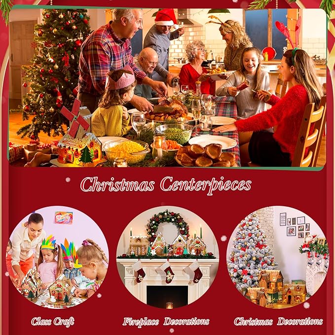Yunsailing 24 Set Christmas Craft Kit Christmas Gingerbread House Kit Xmas Craft House Make a Gingerbread House Craft 3D Christmas Crafts for Boy Girl Xmas Party Game Craft Supplies
