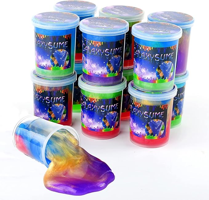 Marbled Starry Slime, 24 Pack Colorful Sludgy Gooey Fidget Kit for Sensory and Tactile Stimulation, Stress Relief, Prize, Party Favor, Educational Game - Kids, Boys, Girls