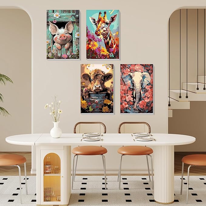 MISCER 4 Pack Animals Paint by Numbers for Adults Beginner, Paint by Number Kits with Easel, DIY Acrylic Oil Painting Suitable for Home Decoration (8 * 12 Inch)