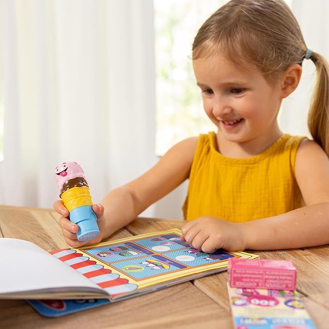 Melissa & Doug Sticker Wow!™ Ice Cream Bundle: 24-Page Activity Pad, Sticker Stamper, Mini Activity Pad, 500 Stickers, Arts and Crafts Fidget Toy Collectible Character