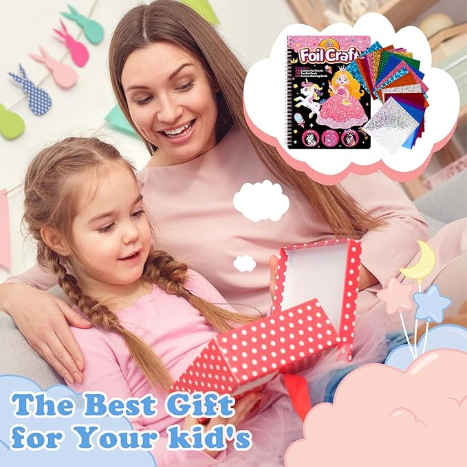 Syahro Art Craft Activity for Kids: Foil Funny Princess, Unicorn and Mermaid Carefree Creative Travel Set, Idea for 3 4 5 6 7 8 9 Year Old Girls,Art Travel Toy Suitable for Girls