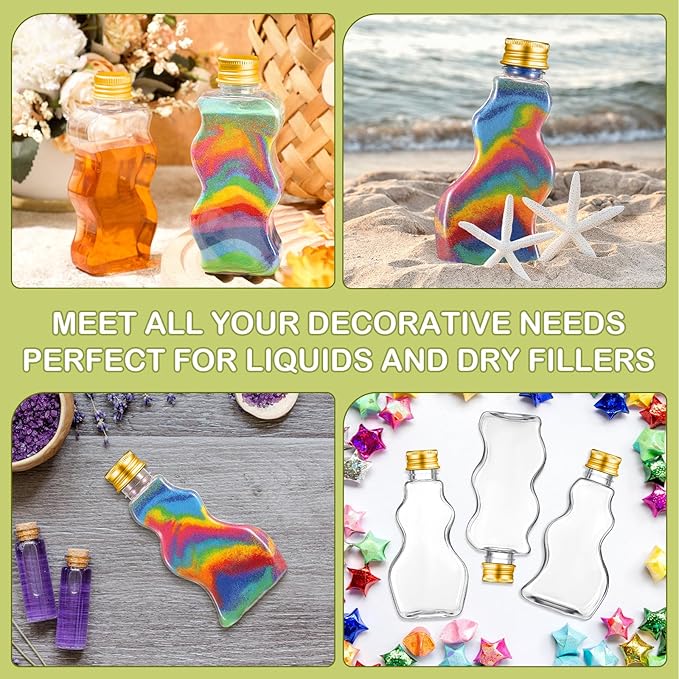 Yaomiao 30 Packs 2.5 oz Plastic Sand Art Bottles with Lids for Kids 3 Style Sand Art Clear Container for Sand Art Wedding Invitation Fun Art Craft Supply Boy Girl Decoration (Gold Lid,Aluminum Lid)