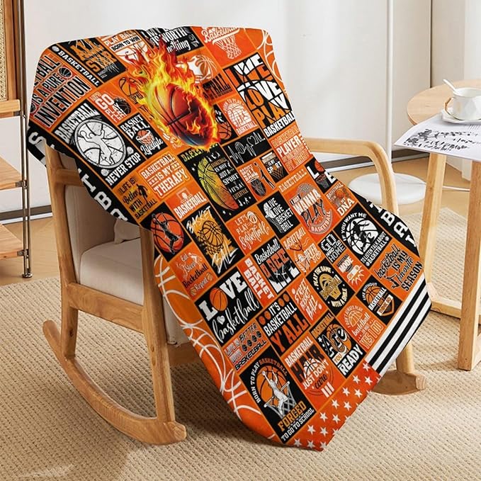 Basketball Throw Blanket - Soft Flannel Sports Basketball Blankets for Teens Adults Women Men Basketball Lovers - Warm Basketball Throw Blankets for All Season Lap, Chair, Sofa - 70"x50"