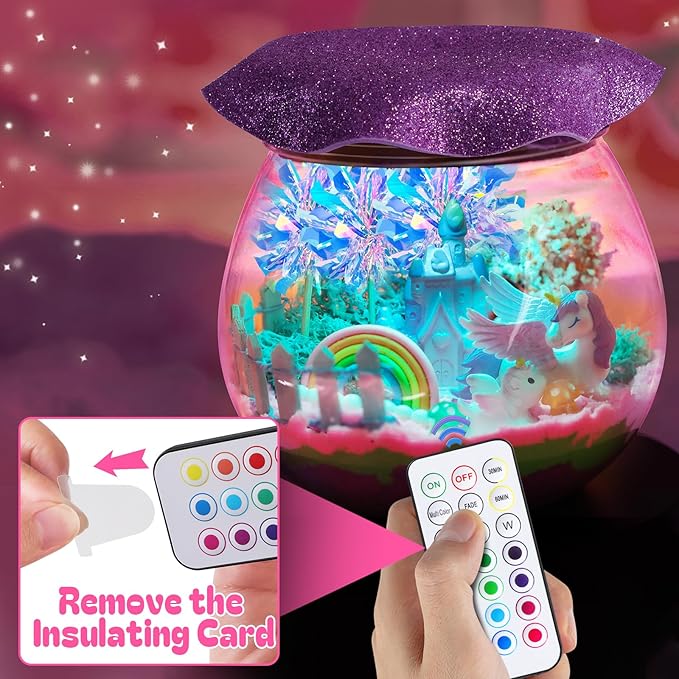 Uni-Corn Terrarium Kit Toys for Girls - Birthday Christmas Gift for Girls Ages 4 5 6 7 8-12 Year Old - Light Up DIY Uni-Corn Arts and Crafts for Kids