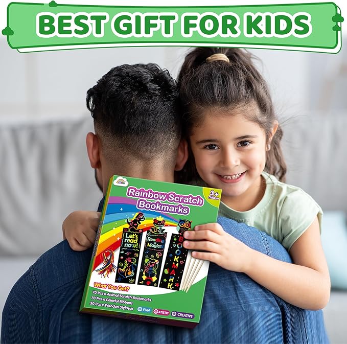 ZMLM Animal Scratch Bookmark for Kids: 70 Pcs 14 Style Magic Scratch Rainbow Bookmarks Making Kit for Girl Boy Party Favor Classroom Activity DIY Scratch Paper Art Craft Bulk for Birthday Christmas