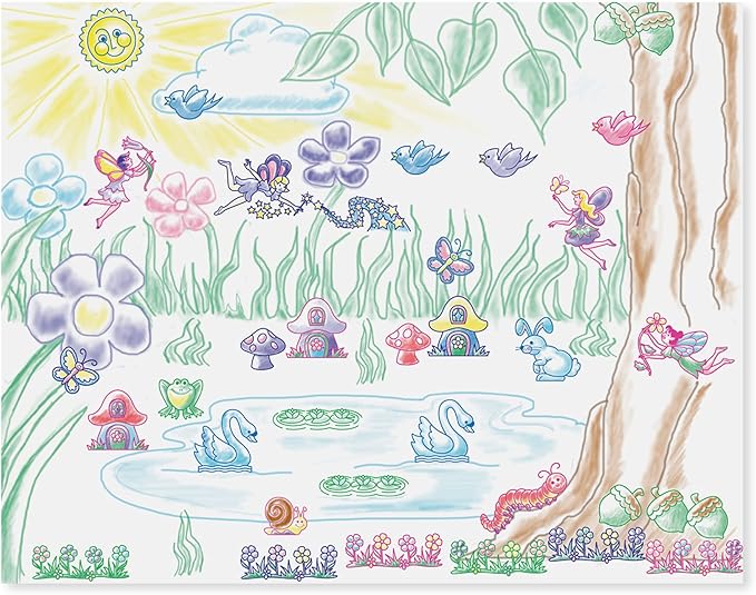 Melissa & Doug Stamp-a-Scene Stamp Pad: Fairy Garden - 20 Wooden Stamps, 5 Colored Pencils, and 2-Color Stamp Pad