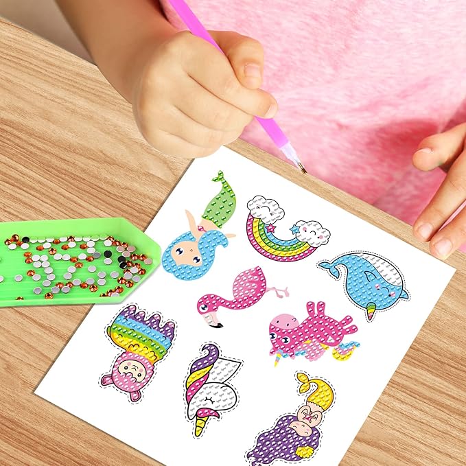 MEIEST 5D Diamond Art Painting Stickers Kits for Kids and Adult Beginners,Fun DIY Unicorn and Ice-Cream Mosaic Stickers by Numbers Kits,Creative Arts and Crafts Set and Handmade Gift