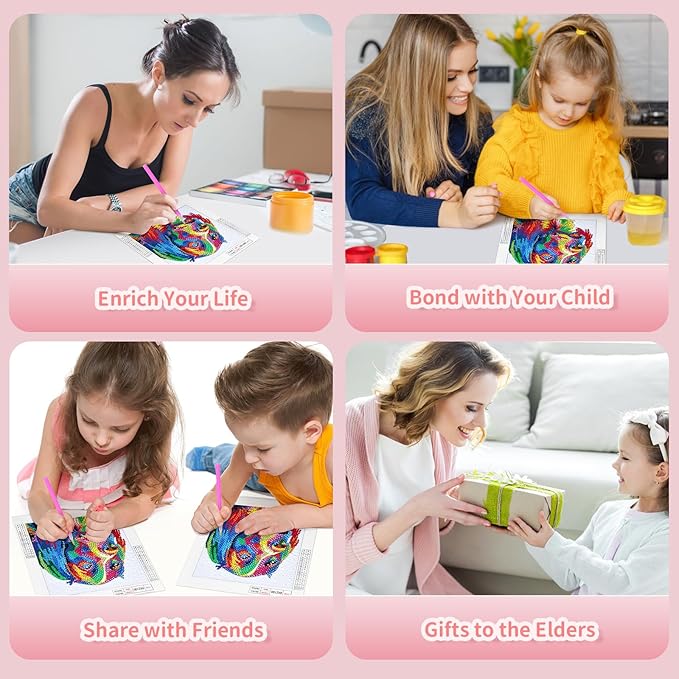 Turniton 5D Diamond Painting Kits for Kids, Diamond Arts Painting Kits with Wooden Frame, Dog Kids' Mosaic Kits for Beginners, Girls, Adults, Diamond Painting Pictures, Arts Craft for Home Decor