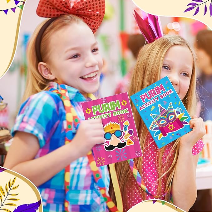 Purim Activity Books for Kids - 24Pcs Happy Purim Mini Games Coloring Book Set Bulk Mazes Word Search Word Scramble Games for School Classroom Jewish Carnival Holiday Reward DIY Art Gifts Party Favors