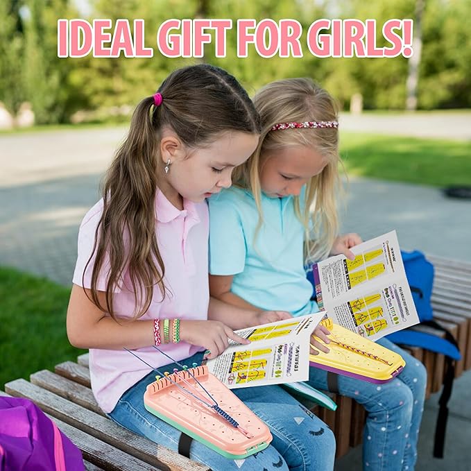 Chilpals Friendship Bracelet Making Kit for Girls,Arts and Crafts for Kids Ages 8-12,Birthday Gifts Ideas for Girl 7 8 9 10 11 Year Old - 2 in 1 Bracelets String Maker Toys Set (Pink)