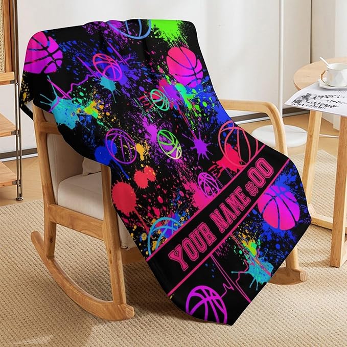 Custom Basketball Blanket - Soft Flannel Sports Basketball Blankets for Girls Boys Kids Basketball Lovers - Warm Basketball Throw Blankets for All Season Lap, Chair, Sofa - 50"x40"